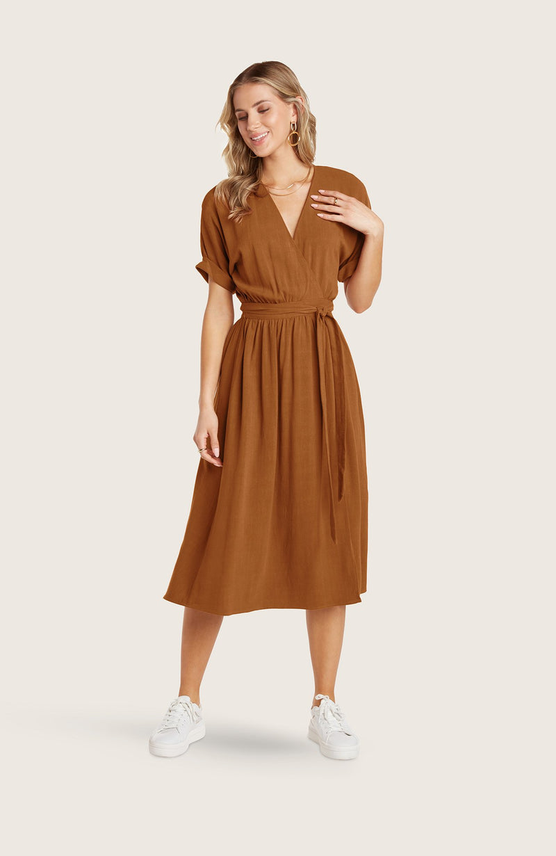Willow | Helen Dress | Midi Linen Wrap Dress with Short Sleeves and Front  Slit – WILLOW